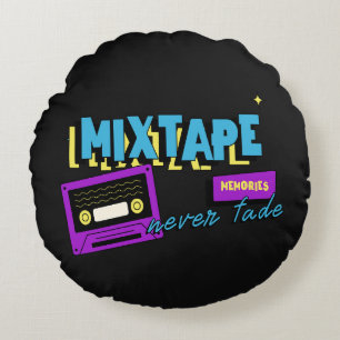 Mixtape-Erinnerungen Retro-Kassette Nostalgie Rundes Kissen