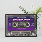 Mixtape Kassette Retro 80er Neon Lila Party Einladung (Stehend Vorderseite)