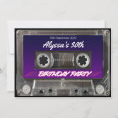 Mixtape Kassette Retro 80er Neon Lila Party Einladung (Rückseite)