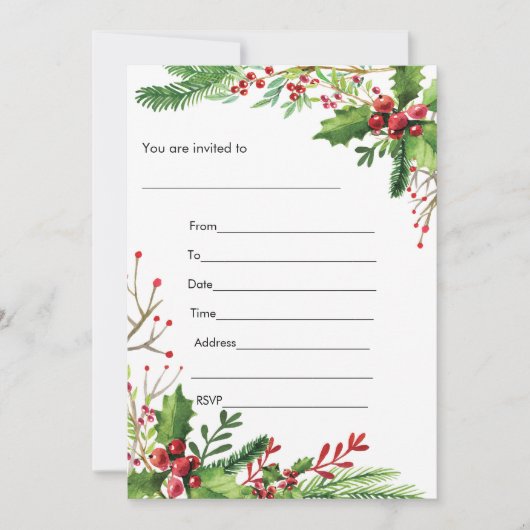 Mizletoe Aquarell gemalte Einladung füllen aus (Vorderseite)