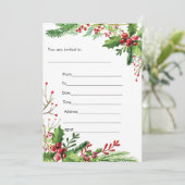 Mizletoe Aquarell gemalte Einladung füllen aus (Stehend Vorderseite)