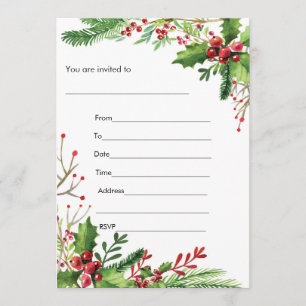 Mizletoe Wasserfarben bemalte Einladung zum Ausfül