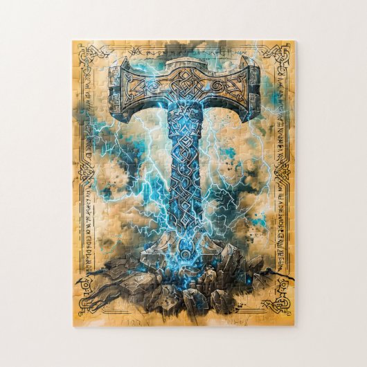Mjölner Thors Hammer mit Blitz Puzzle (Vertikal)