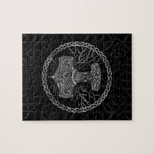 Mjolnir - Der Hammer von Thor und Baum des Lebens Puzzle (Horizontal)