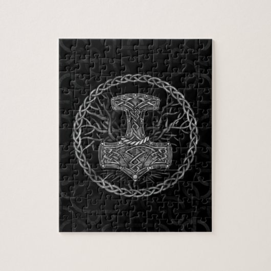 Mjolnir - Der Hammer von Thor und Baum des Lebens Puzzle (Vertikal)