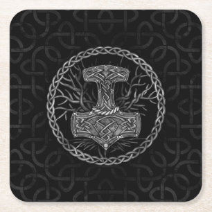 Mjolnir - Der Hammer von Thor und Baum des Lebens Rechteckiger Pappuntersetzer