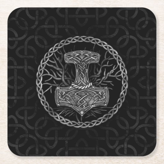 Mjolnir - Der Hammer von Thor und Baum des Lebens Rechteckiger Pappuntersetzer (Vorderseite)