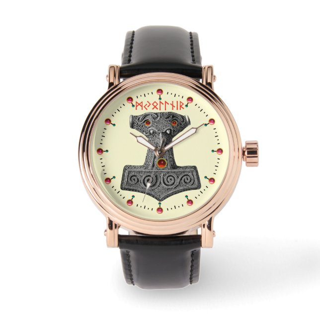 MJOLNIR Hammer von Thor, Wikinger Mythologie Elfen Armbanduhr (Vorderseite)