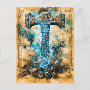 Mjölnir Thors Hammer mit Blitz Feiertagspostkarte