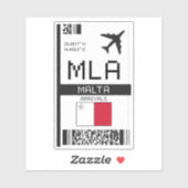 MLA Malta Boarding Pass - Flughafenreise Aufkleber (Blatt)