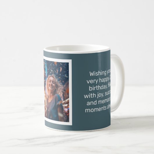 Mled Elegance Slate Blue Happy Birthday Card Tasse (VorderseiteRechts)