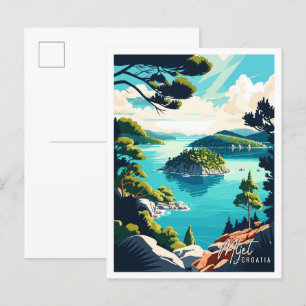 Mljet Kroatien Vintage-Reiseillustration Postkarte