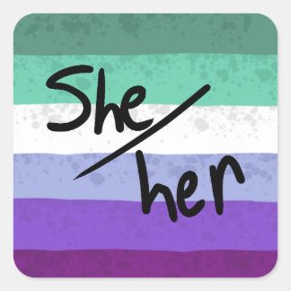 mlm schwul she/her Pronomen Aufkleber