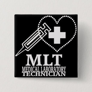 MLT HEART SYRINGE MEDICAL LABRADOR TECH LOGO BUTTON
