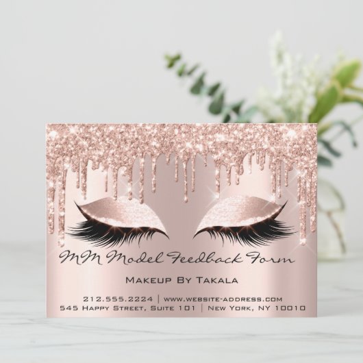 MM Model Feedback Form Makeup Rose Einladung (Stehend Vorderseite)