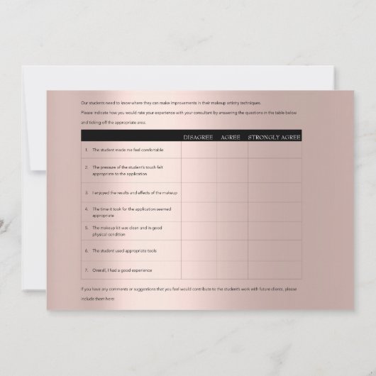 MM Model Feedback Form Makeup Rose Einladung (Rückseite)