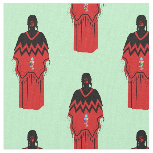 MMIW Kwe Red Hand Muster Light Green Stoff (Nahaufnahme)