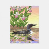 MN Staat Bird Blume Loon Lady Slipper Fleecedecke (Vorderseite)