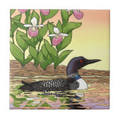 MN Staat Bird Blume Loon Lady Slipper Fliese (Vorderseite)