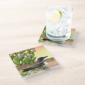 MN Staat Bird Blume Loon Lady Slipper Glasuntersetzer (Schrägansicht)