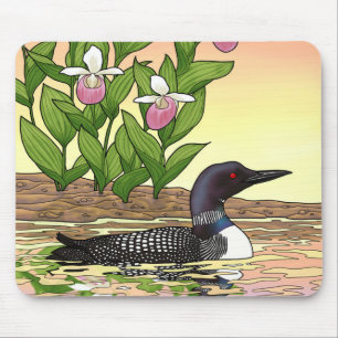 MN Staat Bird Blume Loon Lady Slipper Mousepad