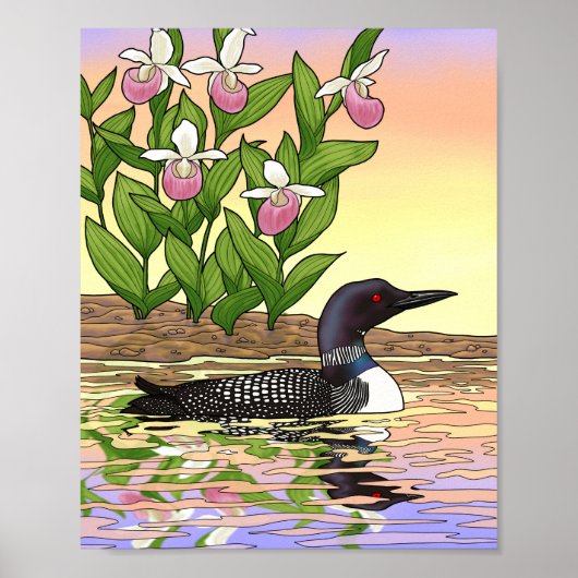 MN Staat Bird Blume Loon Lady Slipper Poster (Vorne)