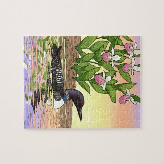 MN Staat Bird Blume Loon Lady Slipper Puzzle (Horizontal)