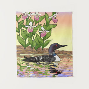 MN Staat Bird Blume Loon Lady Slipper Wandteppich