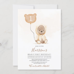 Mned Tones Teddy Bär erste Geburtstag Einladung
