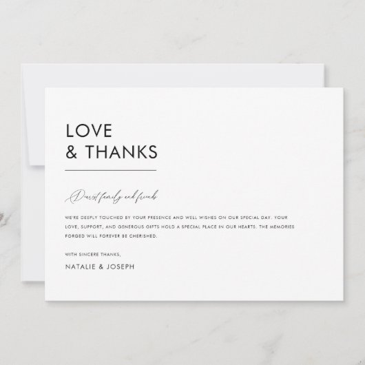 Mninimalist Black & White Einfache Einmalige Hochz Dankeskarte (Vorderseite)