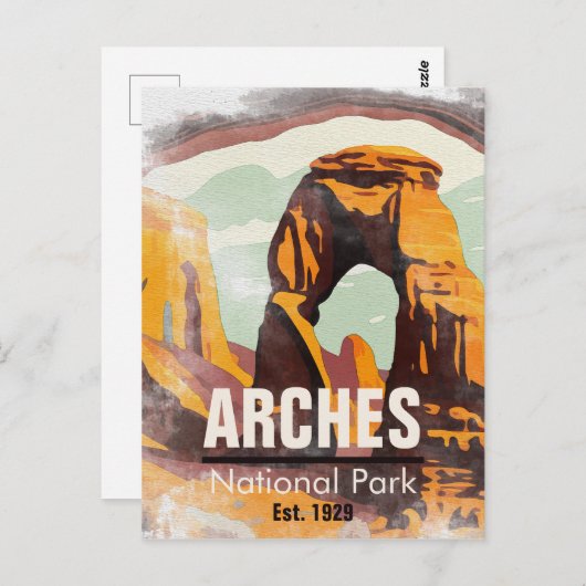 Moab Utah Vintage Sonnenuntergangsbögen Wasserfarb Postkarte (Vorne/Hinten)