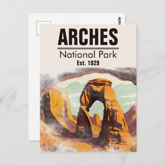 Moab Utah Vintage Sonnenuntergangsbögen Wasserfarb Postkarte (Vorne/Hinten)