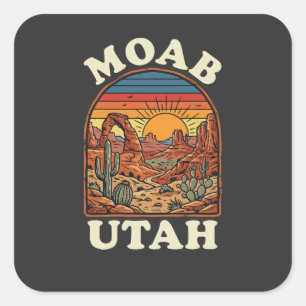 Moab Utah Wüstenuntergang Retro-Südwest-Reise Quadratischer Aufkleber