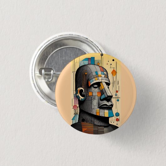 Moai - Ken Gage Tiki Art Button (Vorne & Hinten)