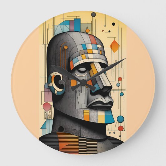 Moai - Ken Gage Tiki Art Große Wanduhr (Vorderseite)