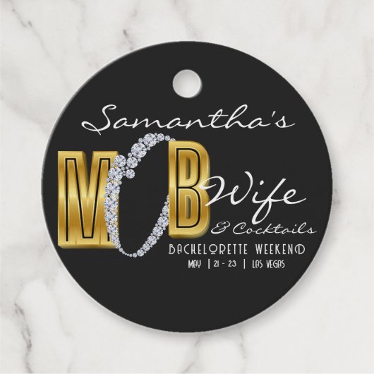 Mob Ehefrau & Cocktails Black Bach Junggeselinnen- Geschenkanhänger (Vorderseite)