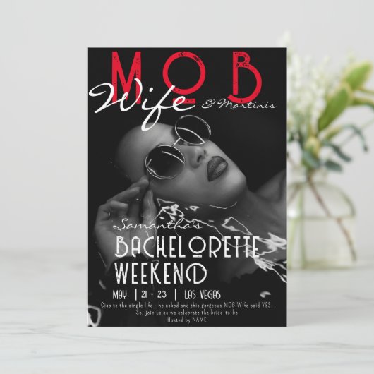 Mob Ehefrau & Martinis Black Bach Junggeselinnen-A Einladung (Stehend Vorderseite)