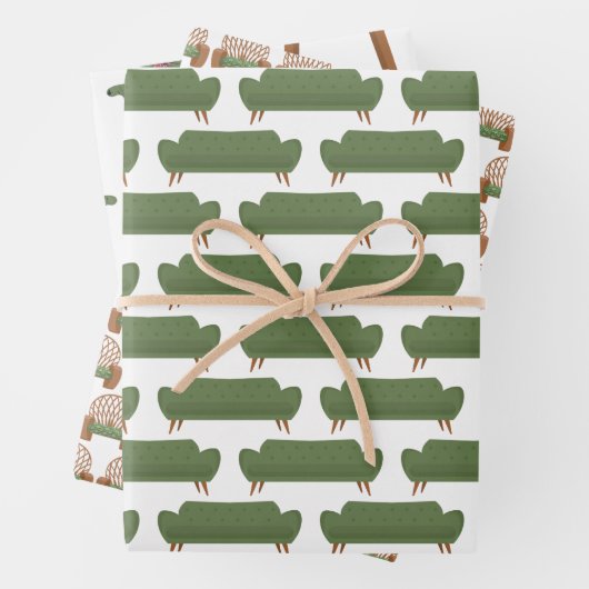 Möbel aus dem Mittelalter in Grünpapier Geschenkpapier Set (Beispiel)