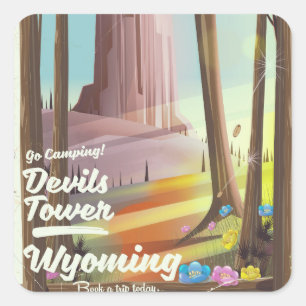 Möbelturm, Wyoming Vintages Camping drucken. Quadratischer Aufkleber