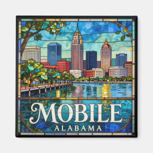 Mobile Alabama Buntglas-Stadtlandschaft ⚓ Magnet