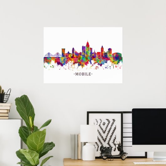 Mobile Alabama Skyline Poster (Heimbüro)