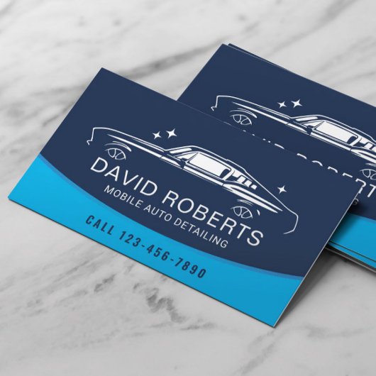 Mobile Auto Detailing Car Wash Blue Visitenkarte