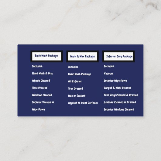 Mobile Auto Detection Auto Wash QR Visitenkarte (Rückseite)