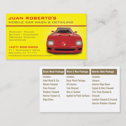 Mobile Autos Wash Detailinformationen Druckwaschan Visitenkarte (Vorne/Hinten)