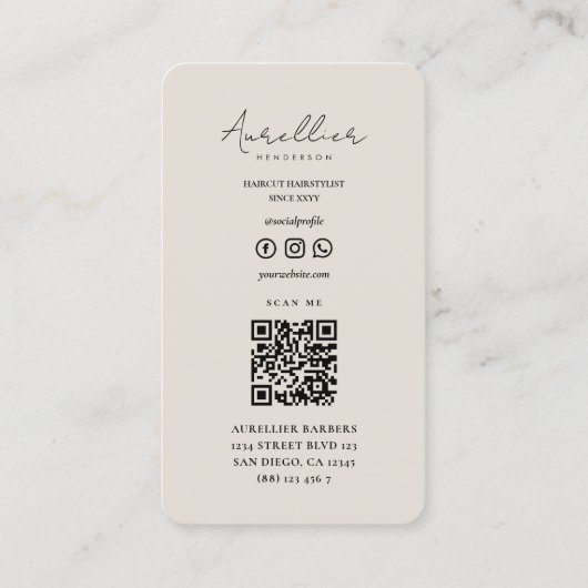 Mobile Barber Barbershop Sand Script Minimal Visitenkarte (Rückseite)