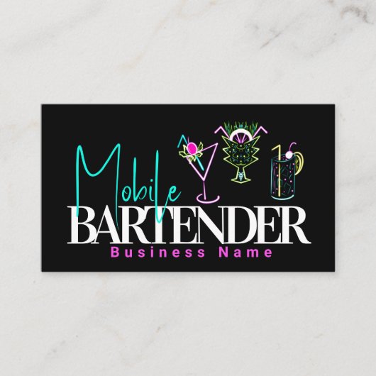 Mobile Barkeeper Club Bar Neon Drinks Visitenkarte (Vorderseite)