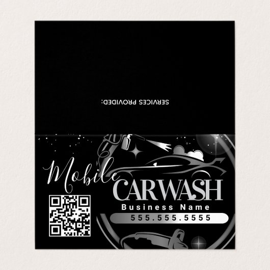Mobile Car Wash Detail - Business Logo QR Code B Visitenkarten (Außenseite Aufgefaltet)