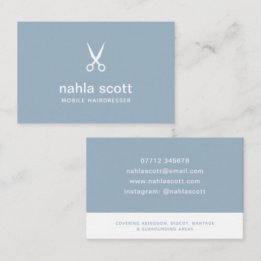 Mobile Friseur Dusty Blue Scissy UK/Euro Visitenkarte (Vorne/Hinten)