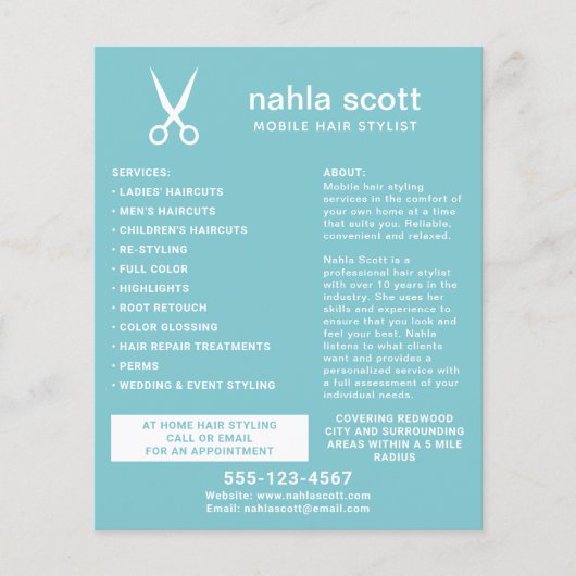 Mobile Hair Stylist Scheren Moderne Aquamarin Flyer (Vorne)