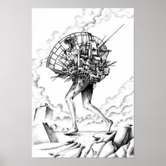 Mobile Maschinen einer ruinierten Stadt. Poster